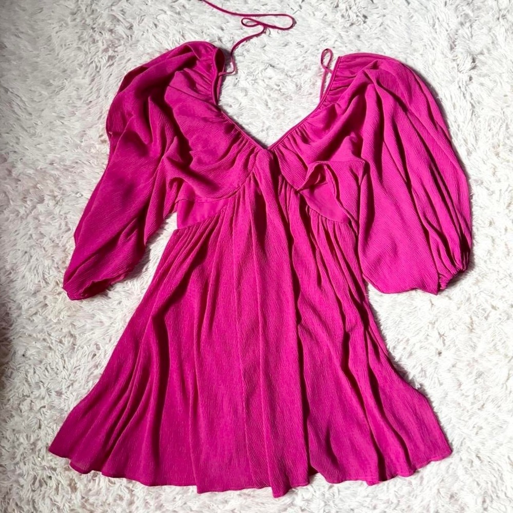 Fuchsia Flowy Chic Oversized Whimsical Vivid Colorful Mini Dress Womens L Bratz